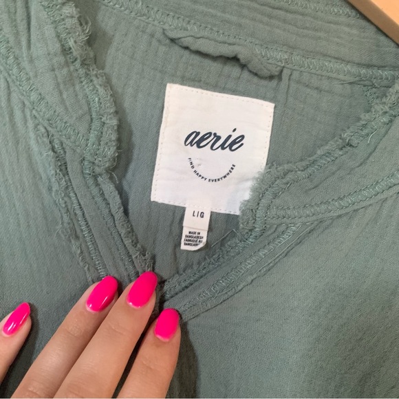 aerie Tops Aerie Pool To Party Cover Up Green Size Large Button Up